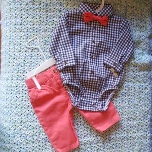NWT Plaid and Coral Top and Bottom